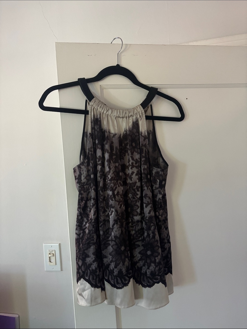 Elie Tahari Black and Cream Lace-Overlay Halter Camisole